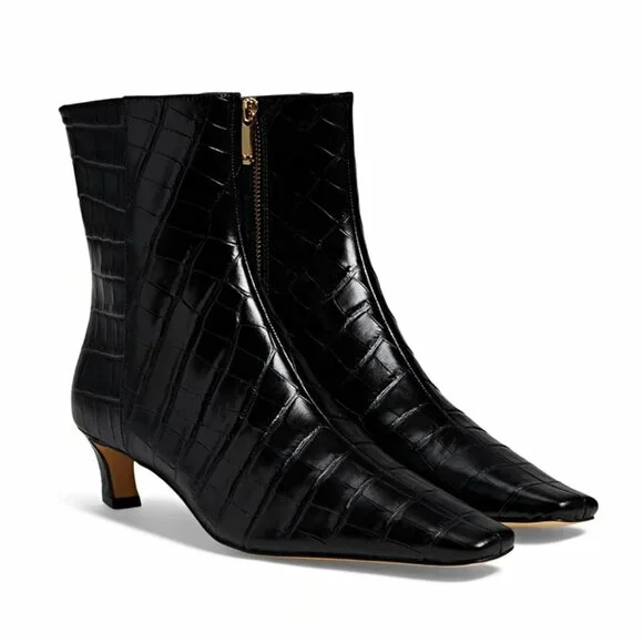 Michael Kors Black Croc-Embossed Heeled Boots - Picture 1 of 12